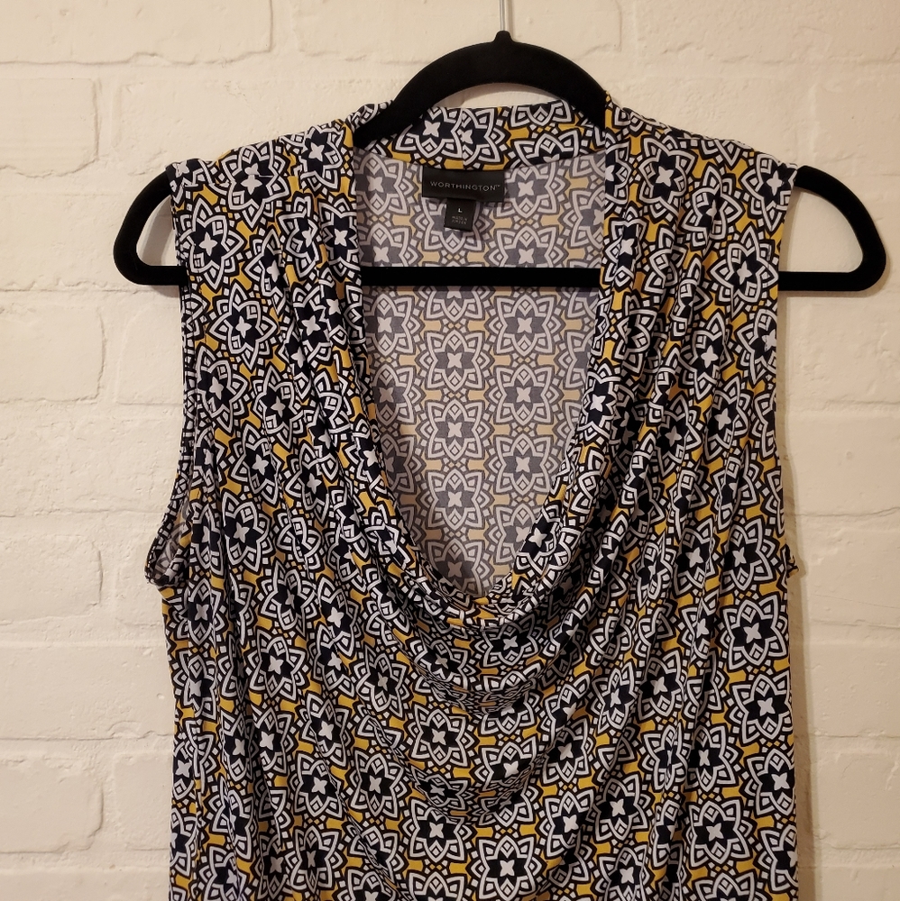 Worthington Printed Sleeveless Cowl Neck Top